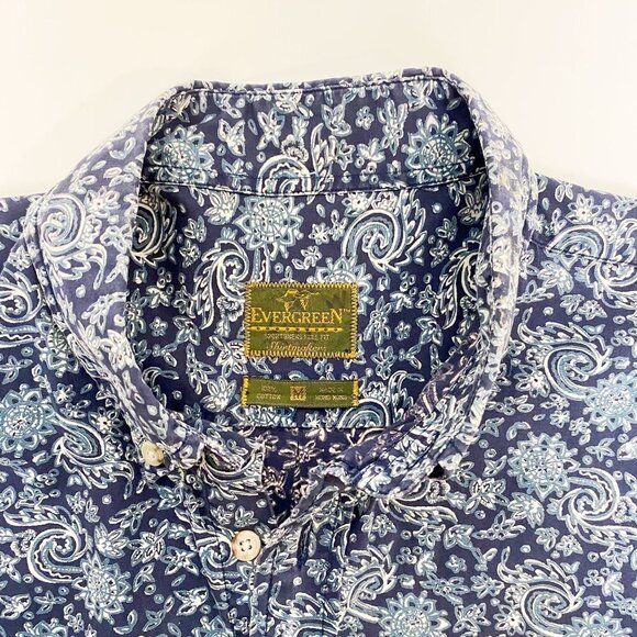 Evergreen Shirtmakers Sportsmen's Full Fit Short Sleeve Blue Floral Button Down - Picture 5 of 7